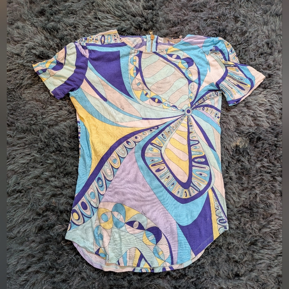 Emilio Pucci silk blend tee with zipper closure, sz M